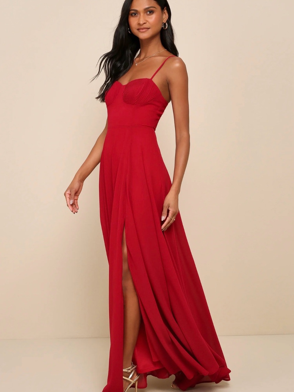 Lulu's Red Maxi Dress with Sweetheart Bodice